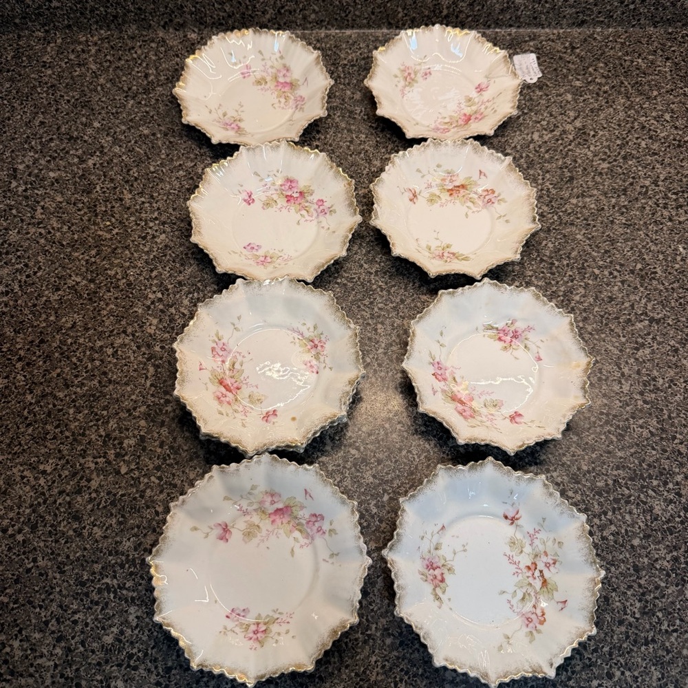 Antique Dresden Germany Porcelain Desert Bonbon Plates Set Of 9 Rococo Revival